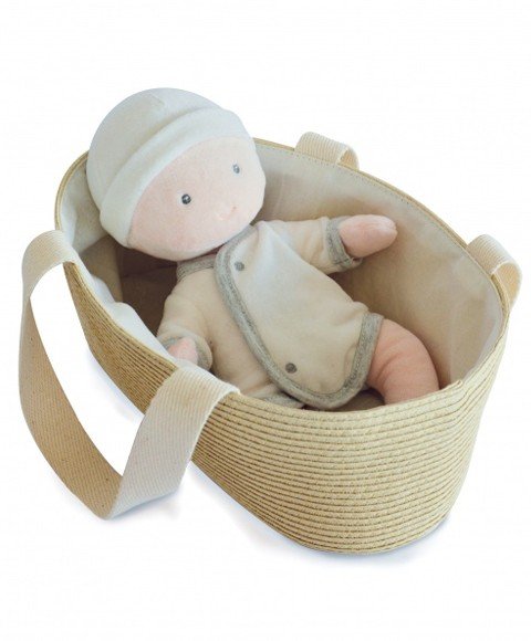 Տիկնիկ փափուկ մանկասայլակով — սպիտակ և մոխրագույն։